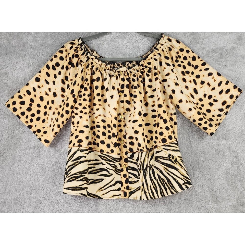 Speed Limit MPH Shirt‎ Womens Large Leopard Print Retro 3/4 Sleeve Blouse